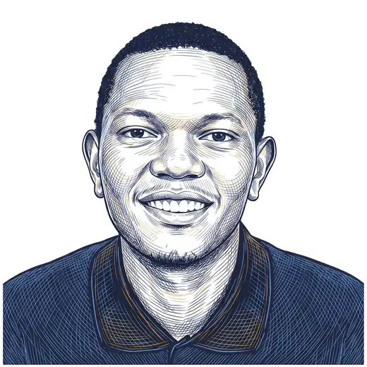 Line-art portrait of Justus Mbaluka