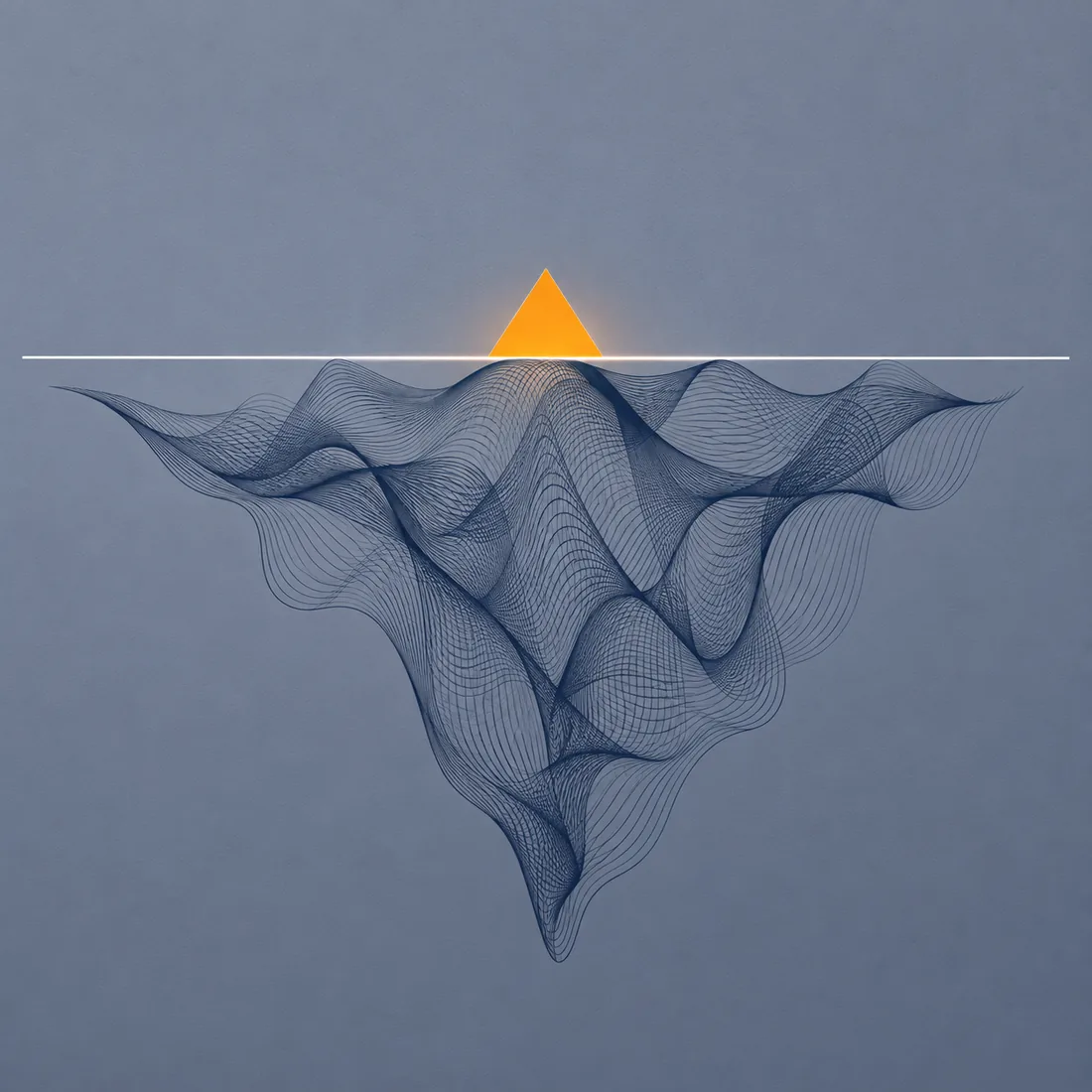 A gold triangle above the waterline, with a vast navy linework mass below the surface