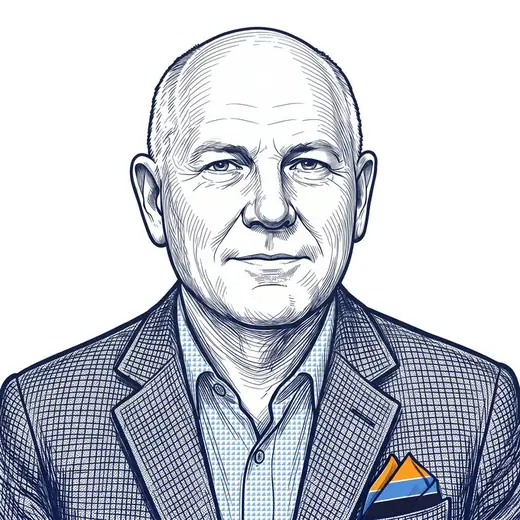 Line-art portrait of Kevin Nethercott