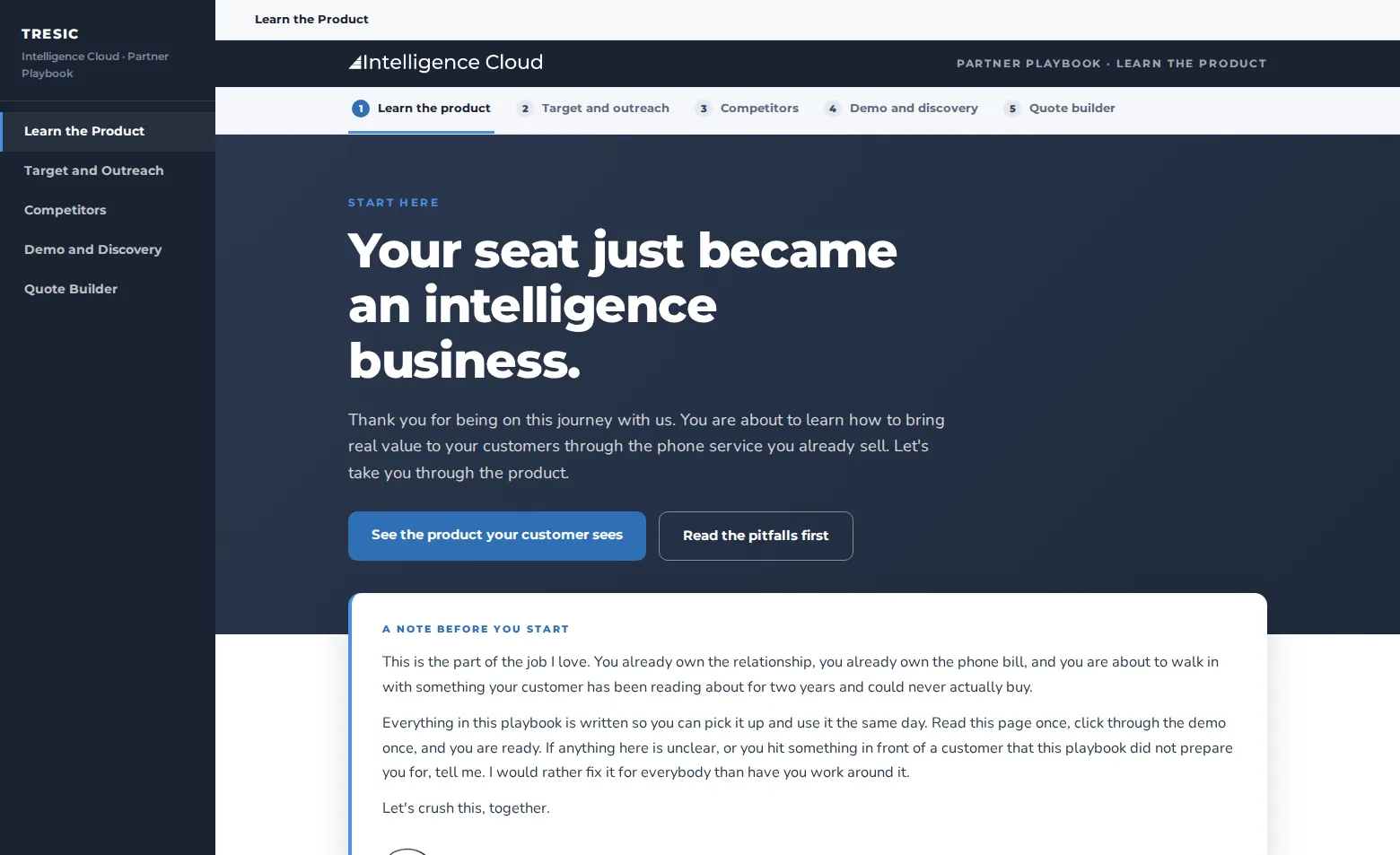 Partner Playbook cover: the product as your sellers will show it, After Call, First Alert, and Insights Hub page by page